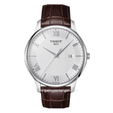 TISSOT T-CLASSIC T063.610.16.038.00 Brown Silver Dial White Leather Strap